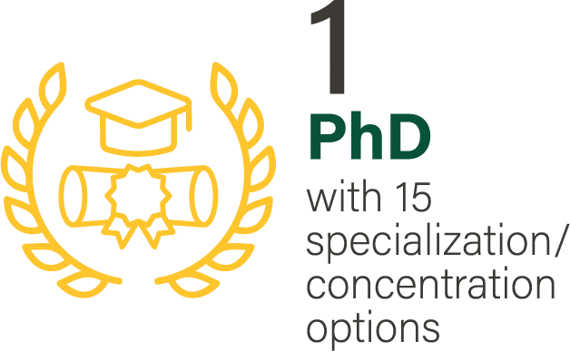 1 PhD with 15 specialization/concentration options