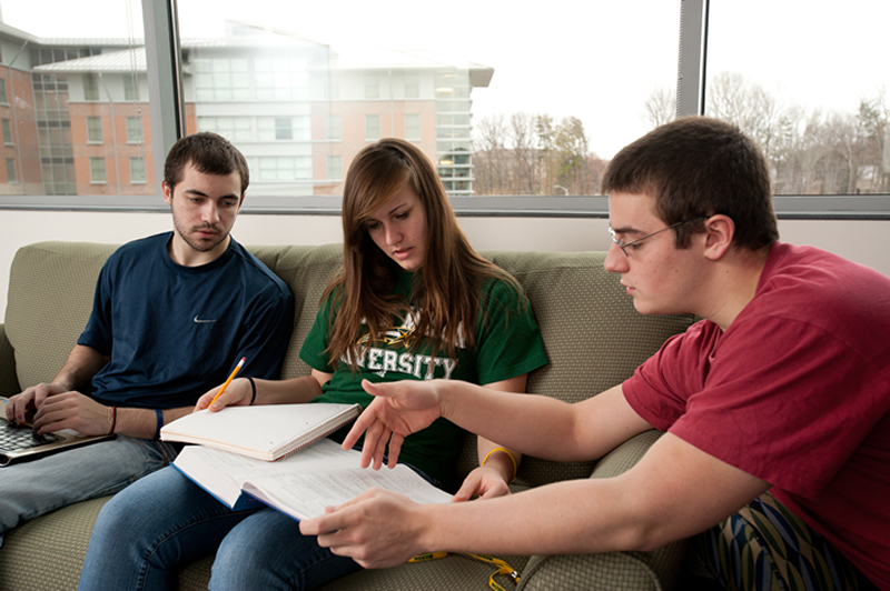 Mason students work inside the Whitetop residence halls on Fairfax campus Overhead view of the Science and Technology Campus in Prince William County