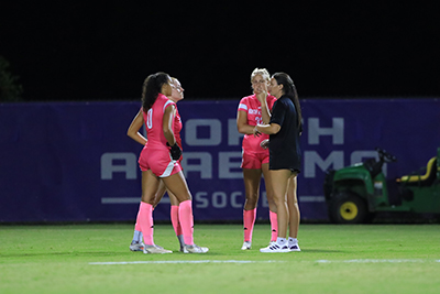 Tara McQueen in halftime talk